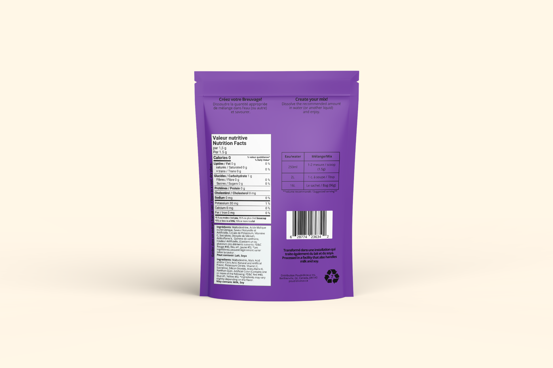 Mélange à boisson — Raisin — verso