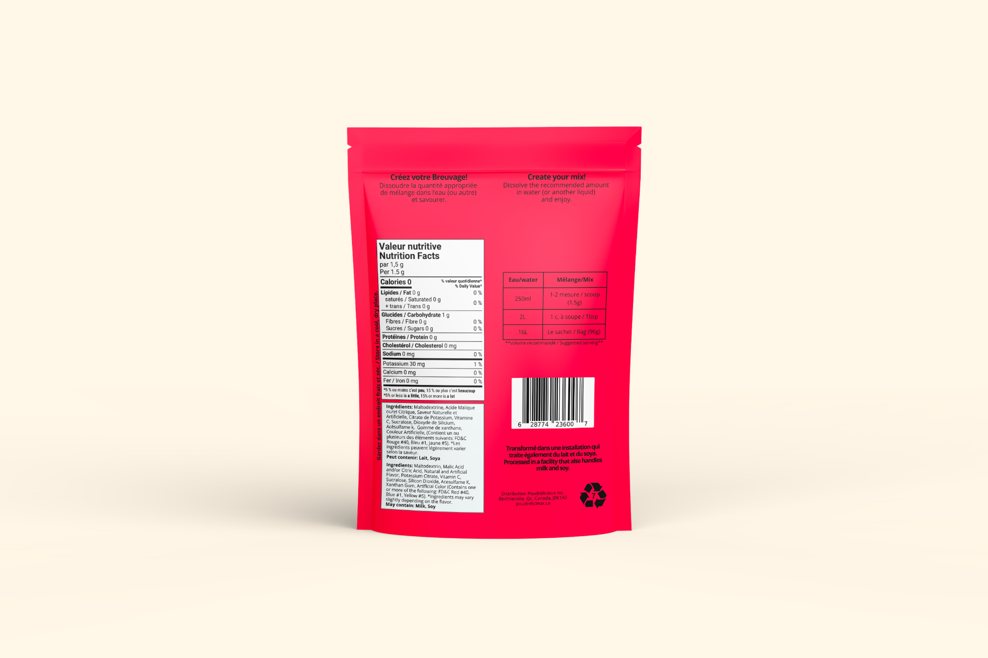 Mélange à boisson — Fraise — verso