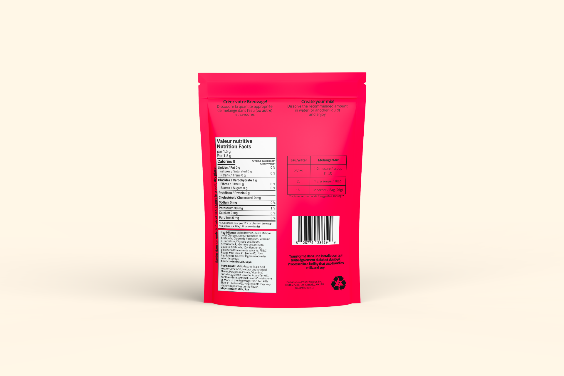 Mélange à boisson — Melon d'eau Surette — verso