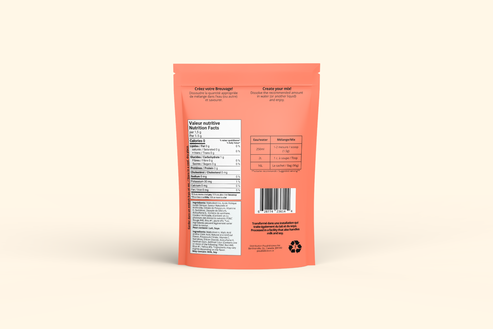 Mélange à boisson — Pêche Fuzzy — verso