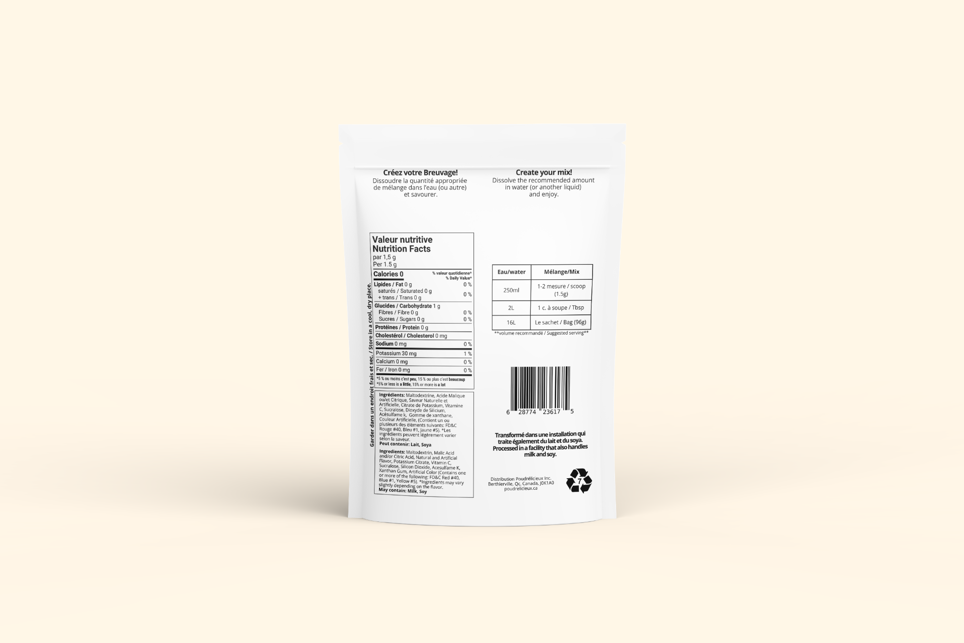 Mélange à boisson — Noix de Coco — verso